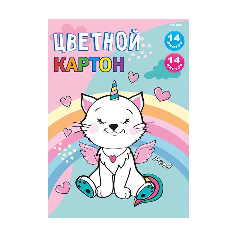 Цветной картон, 14 л, в ассортименте