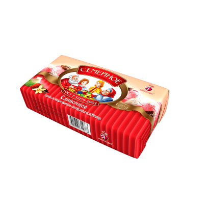 Мороженое "Семейное", Айсберри, брикет трехслойный ваниль/шоколад/клубника, 220 г