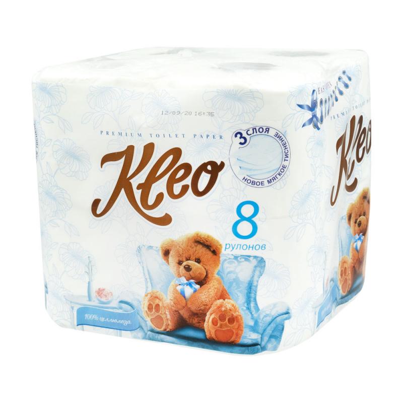 Туалетная бумага, Kleo Ultra, 3 слоя, 8 рулонов