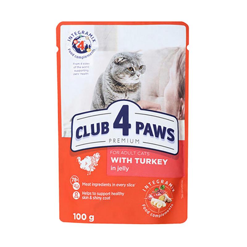 Влажный корм для кошек "Premium", Club 4 Paws, индейка в желе, 100 г