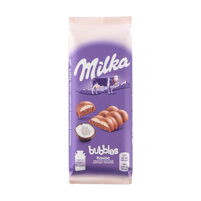 Пористый молочный шоколад "Bubbles", Milka, кокос, 97 г