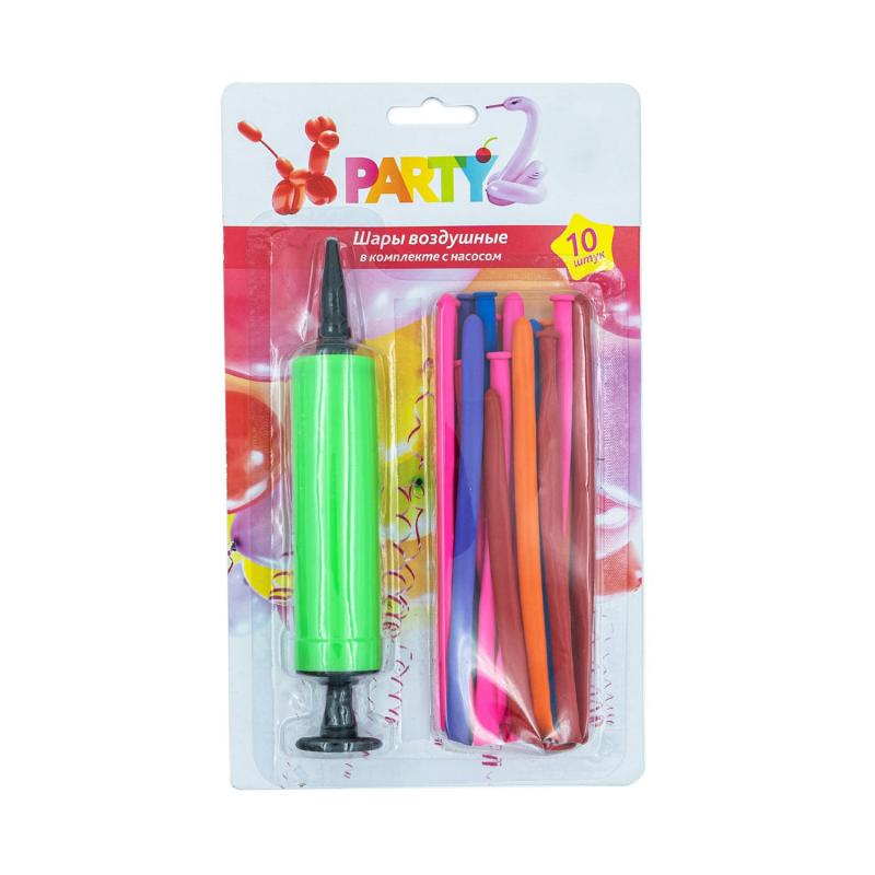 Воздушные шары с насосом, Party, 10 шт., в ассортименте