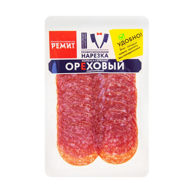 Колбаса сырокопченая "Сервелат Ореховый", Ремит, нарезка, 70 г