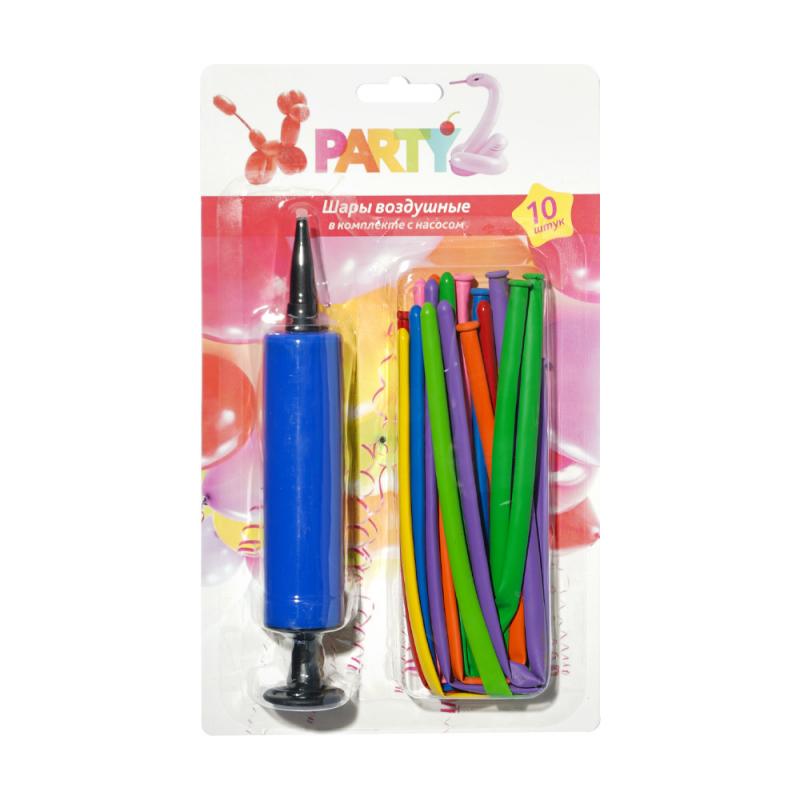 Воздушные шары с насосом, Party, 10 шт., в ассортименте