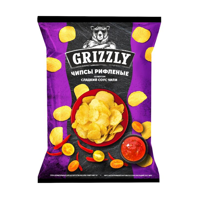 Чипсы рифлёные, Grizzly, 55 г, в ассортименте