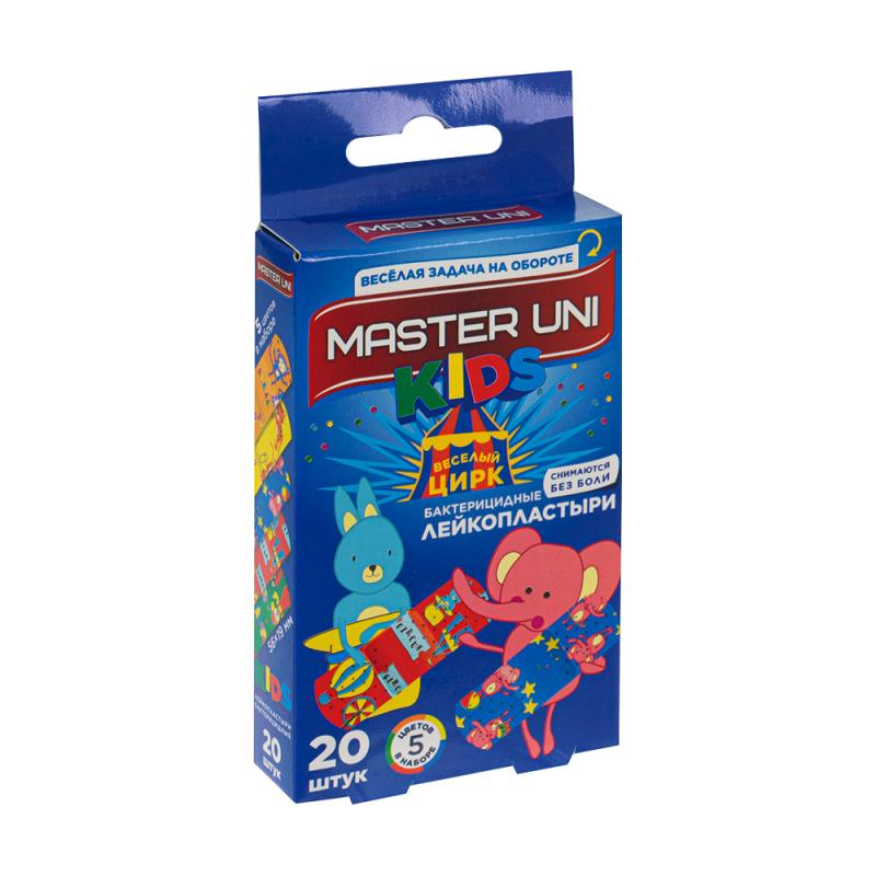 Бактерицидные лейкопластыри, MASTER UNI KIDS, 20 шт., в ассортименте