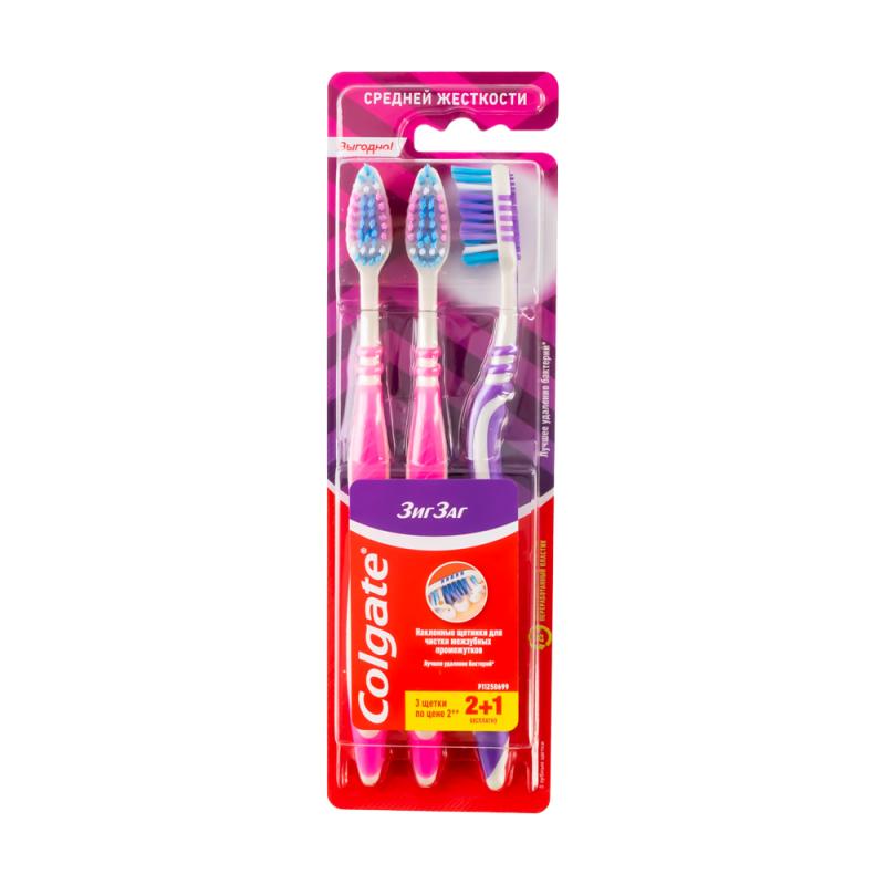 Зубная щётка "Зиг-Заг", Colgate, 2+1 шт., в ассортименте