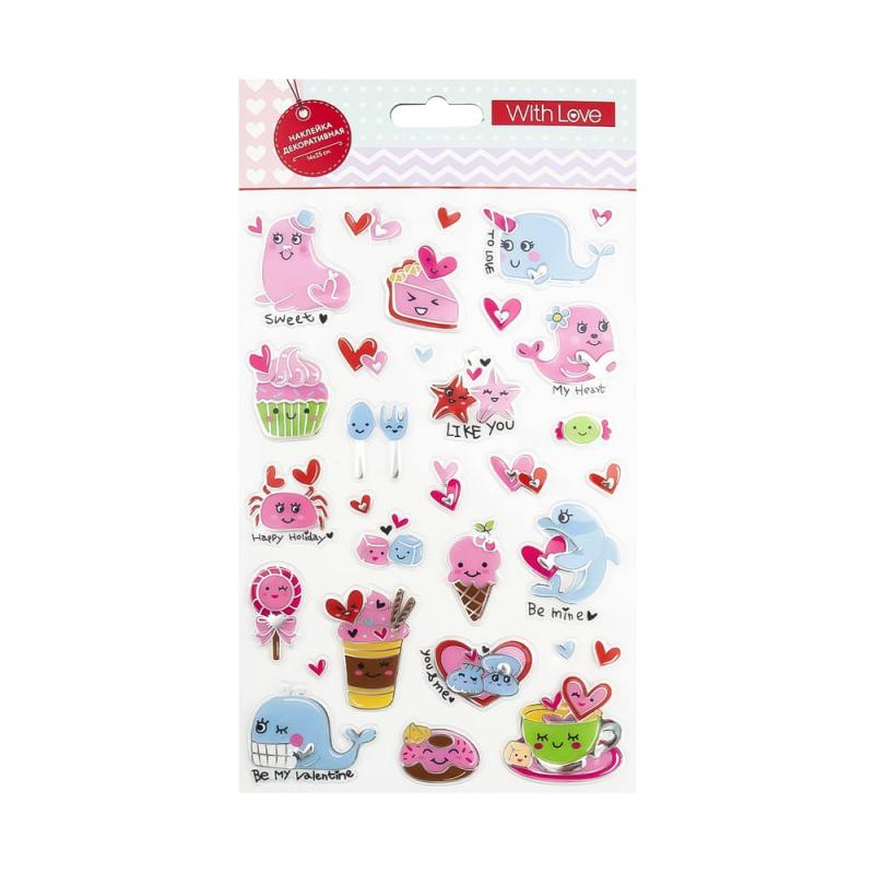 Наклейка декоративная, With Love, 14х25 см, в ассортименте
