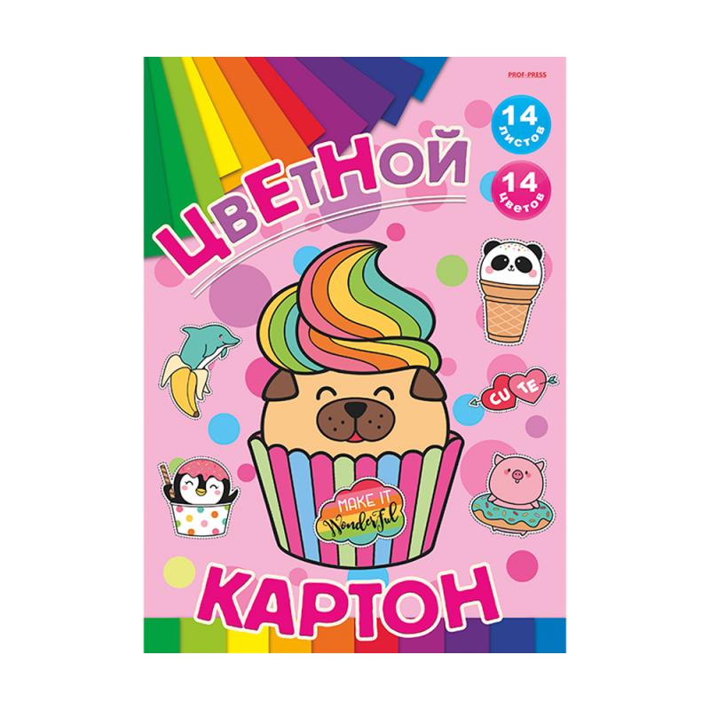 Цветной картон, 14 л, в ассортименте