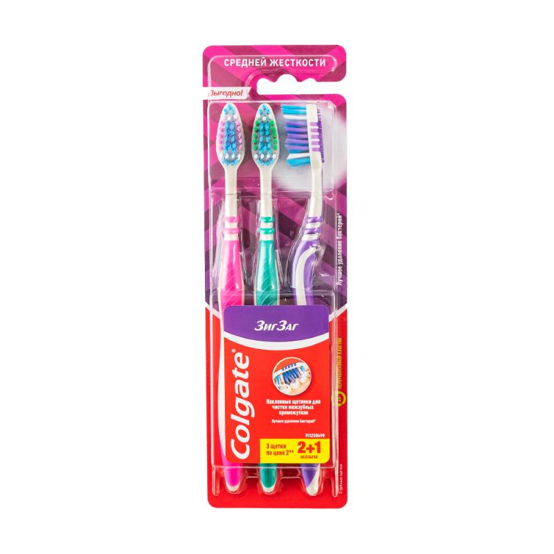 Зубная щётка "Зиг-Заг", Colgate, 2+1 шт., в ассортименте