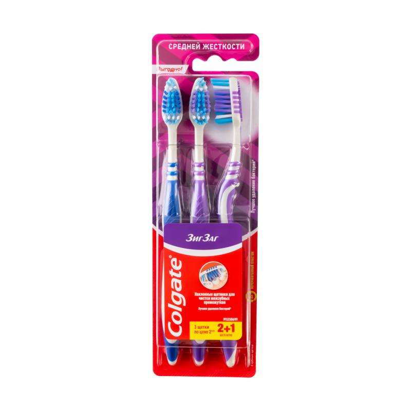 Зубная щётка "Зиг-Заг", Colgate, 2+1 шт., в ассортименте