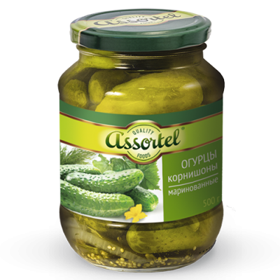 Огурцы корнишоны «ASSORTEL» маринованные, 500 мл