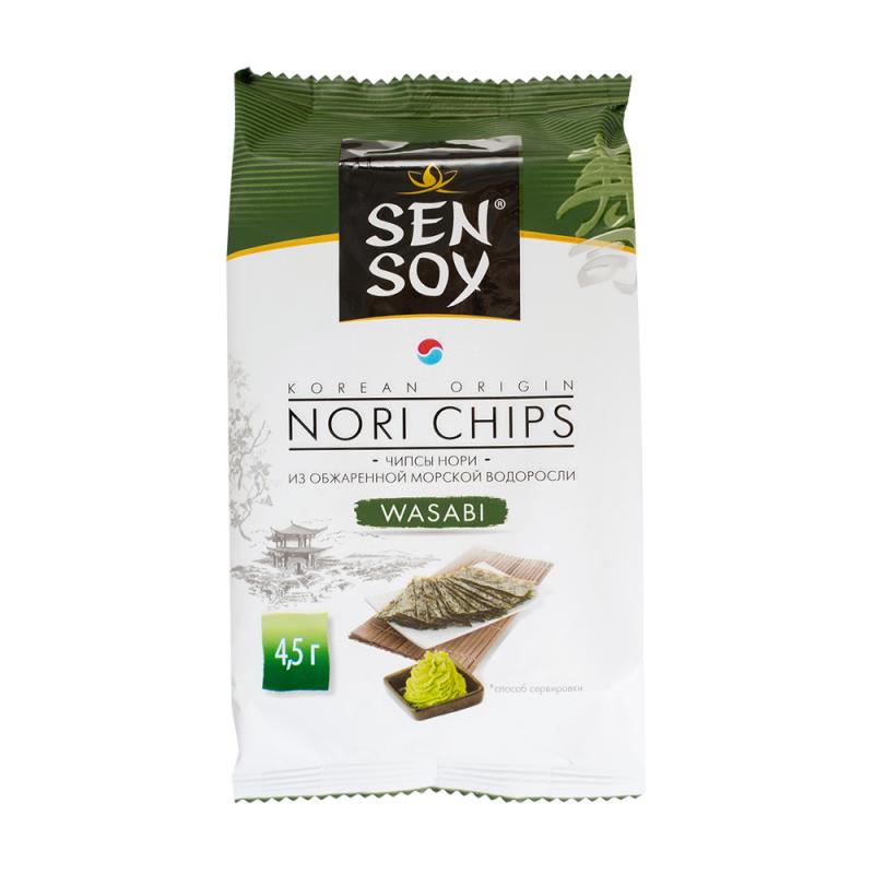 Чипсы нори "Wasabi", Sen Soy, из сушёных морских водорослей, 4,5 г