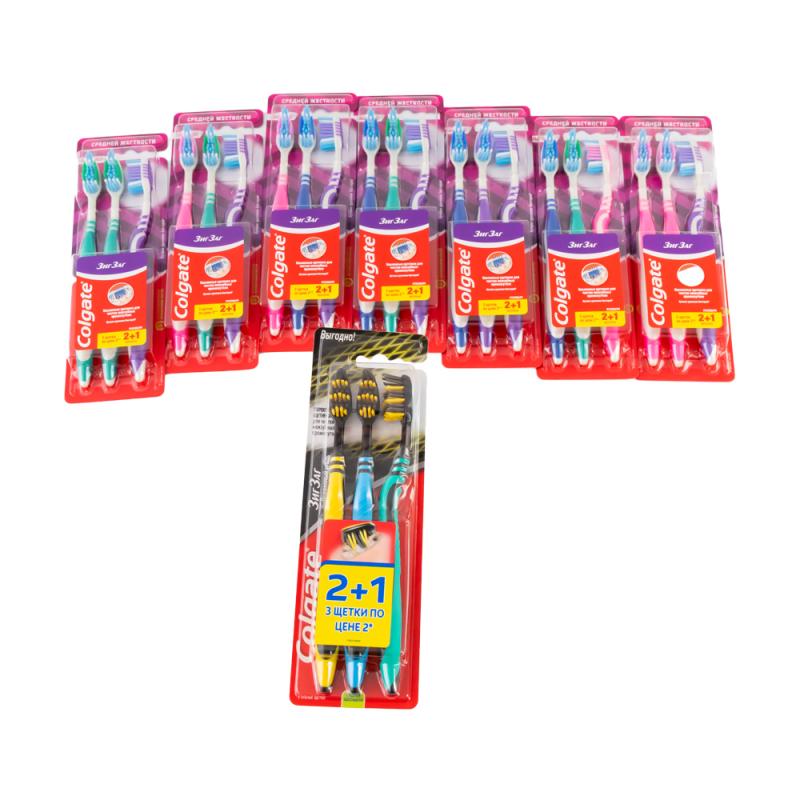 Зубная щётка "Зиг-Заг", Colgate, 2+1 шт., в ассортименте