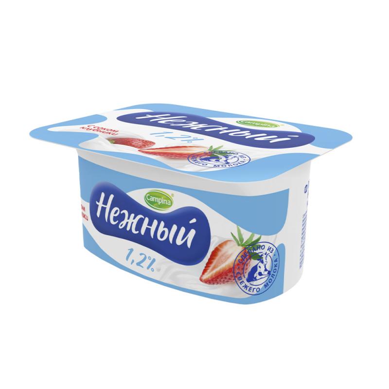 Йогуртный продукт, НЕЖНЫЙ, с соком клубники, 1,2%, 100 г