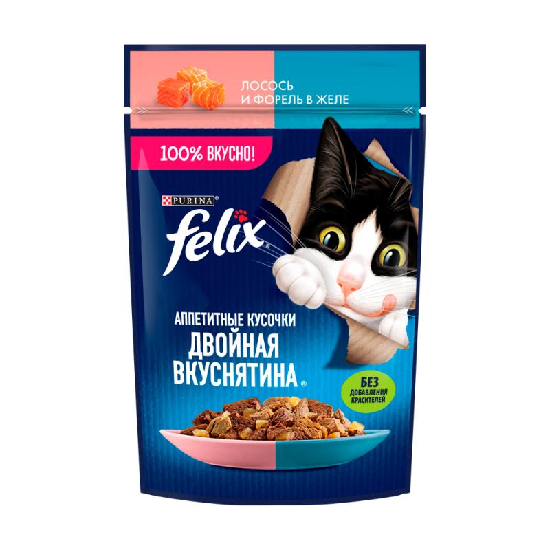 Влажный корм для кошек, Felix, лосось и форель в желе, 75 г