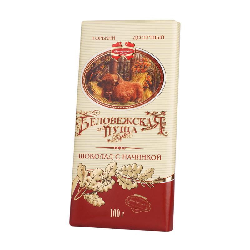 Шоколад горький "Беловежская пуща", Коммунарка, с начинкой, 100 г