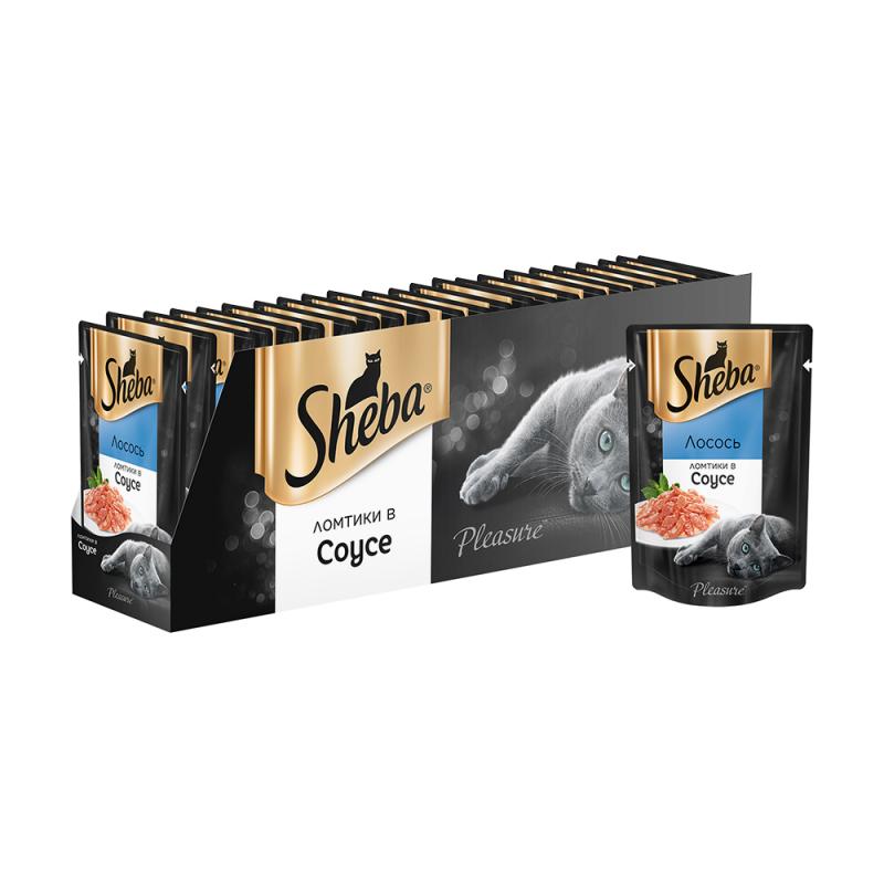 Влажный корм для кошек "Ломтики в соусе", Sheba, лосось, 85 г