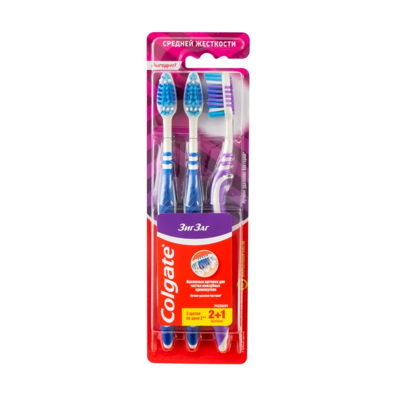 Зубная щётка "Зиг-Заг", Colgate, 2+1 шт., в ассортименте