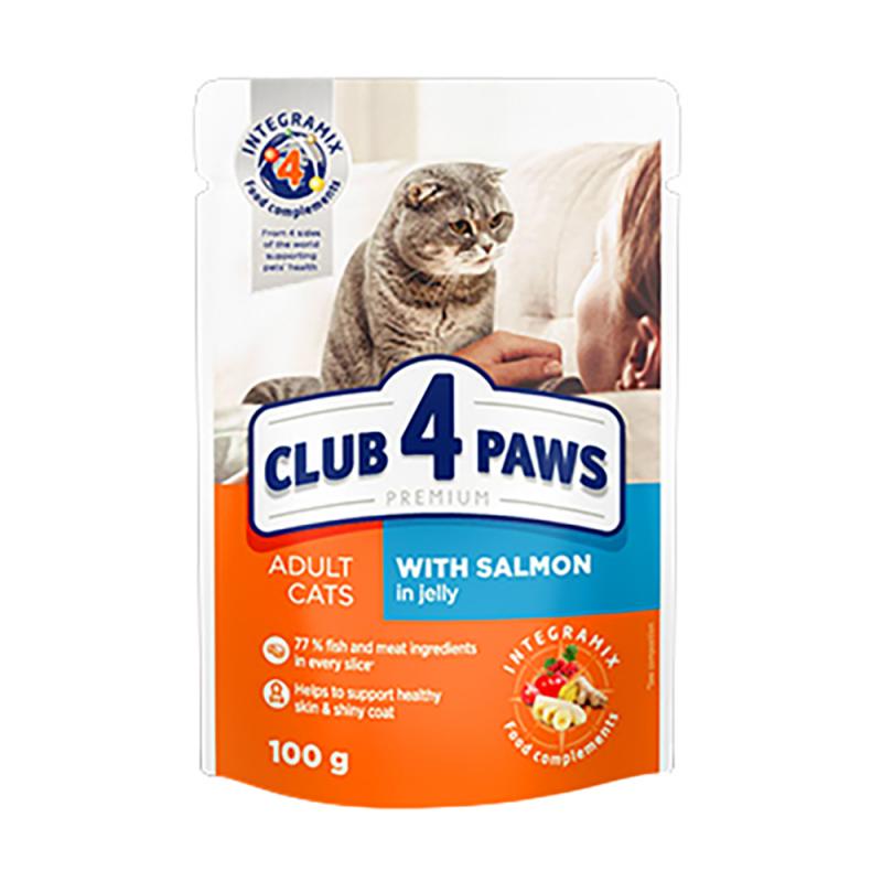 Влажный корм для кошек "Premium", Club 4 Paws, лосось в желе, 100 г