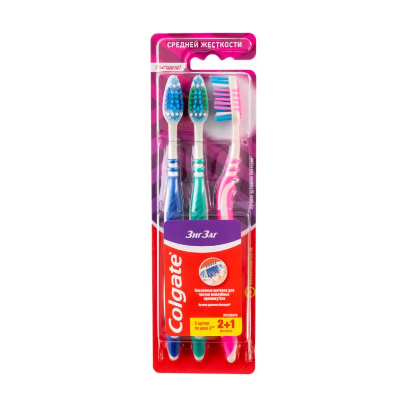 Зубная щётка "Зиг-Заг", Colgate, 2+1 шт., в ассортименте