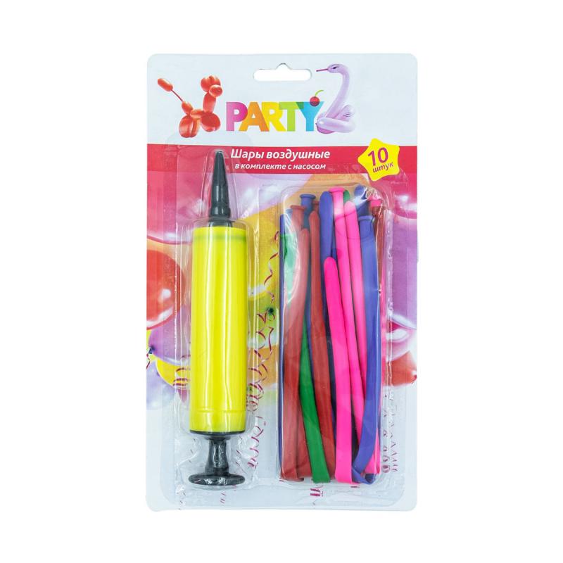 Воздушные шары с насосом, Party, 10 шт., в ассортименте