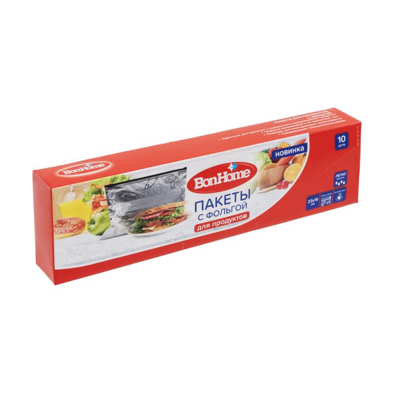 Пакеты с фольгой для продуктов, BonHome, 23х15 см, 10 шт.
