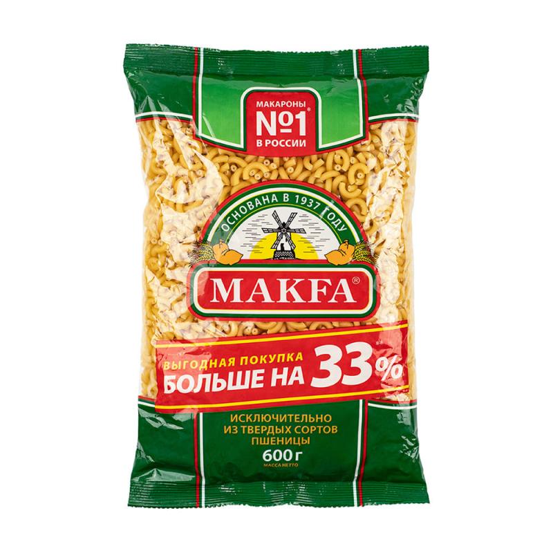 Макароны, MAKFA, Рожки гладкие, 600 г