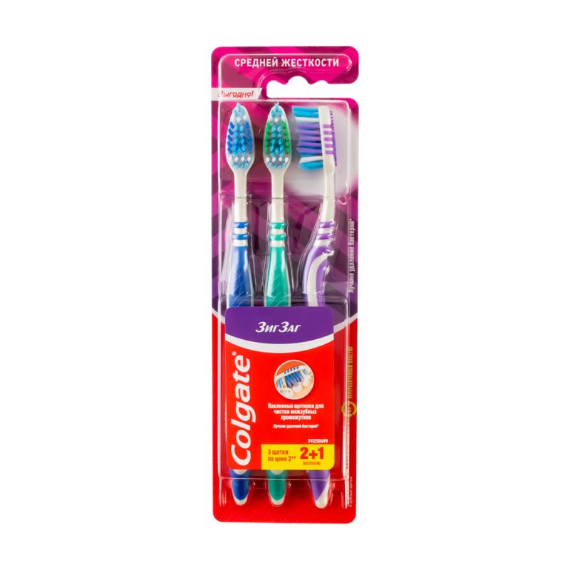 Зубная щётка "Зиг-Заг", Colgate, 2+1 шт., в ассортименте