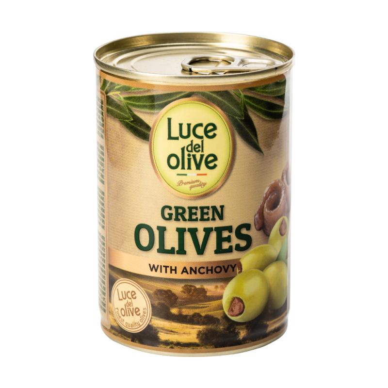 Оливки зеленые Luce del Olive, с анчоусами, 280 г