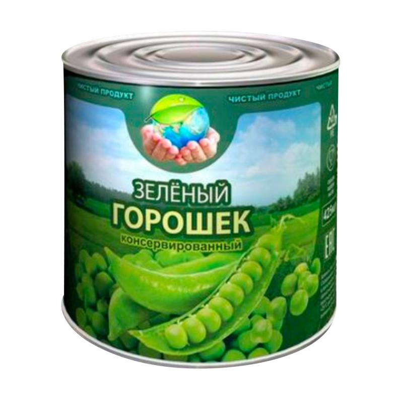Горошек зелёный консервированный, Чистый продукт, 400 г
