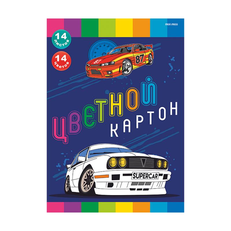 Цветной картон, 14 л, в ассортименте