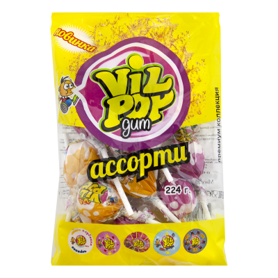 Леденец карамельный на палочке "Vil Pop Gum", ассорти, 224 г