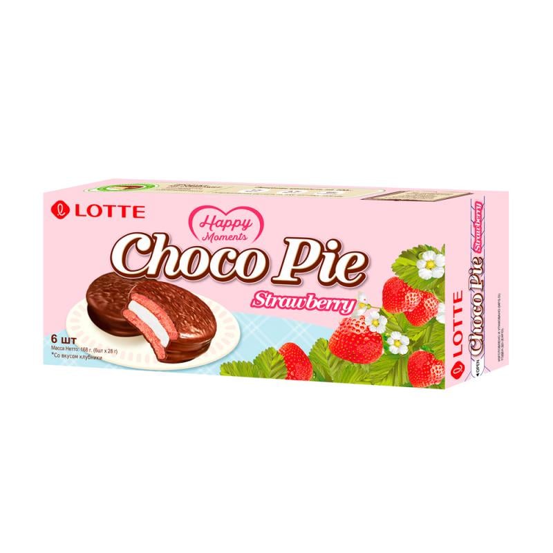 Печенье прослоенное глазированное, Choco Pie, клубника, 168 г