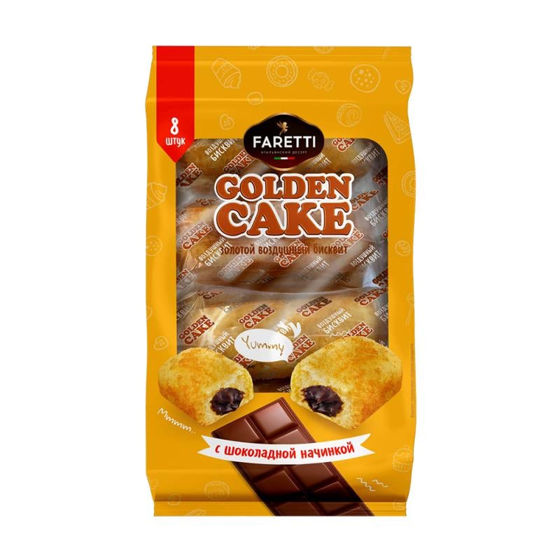 Бисквит "Golden Cake" с начинкой, Faretti, 8 штук, 270 г, в ассортименте