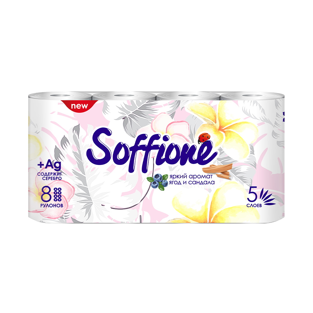 Туалетная бумага "Luxury Sandalwood", Soffione, 5 слоёв, 8 рулонов ...