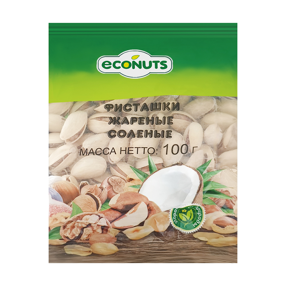 Фисташки, EcoNuts, жареные, солёные, 100 г - купить в интернет-магазине ...