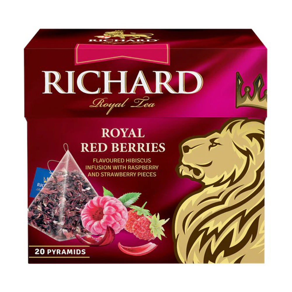 Richard royal warming berries. Richard чай Royal Red Berries чайный напиток каркаде с добавками 20 пирамидок. Чай "Richard" пирамидки.