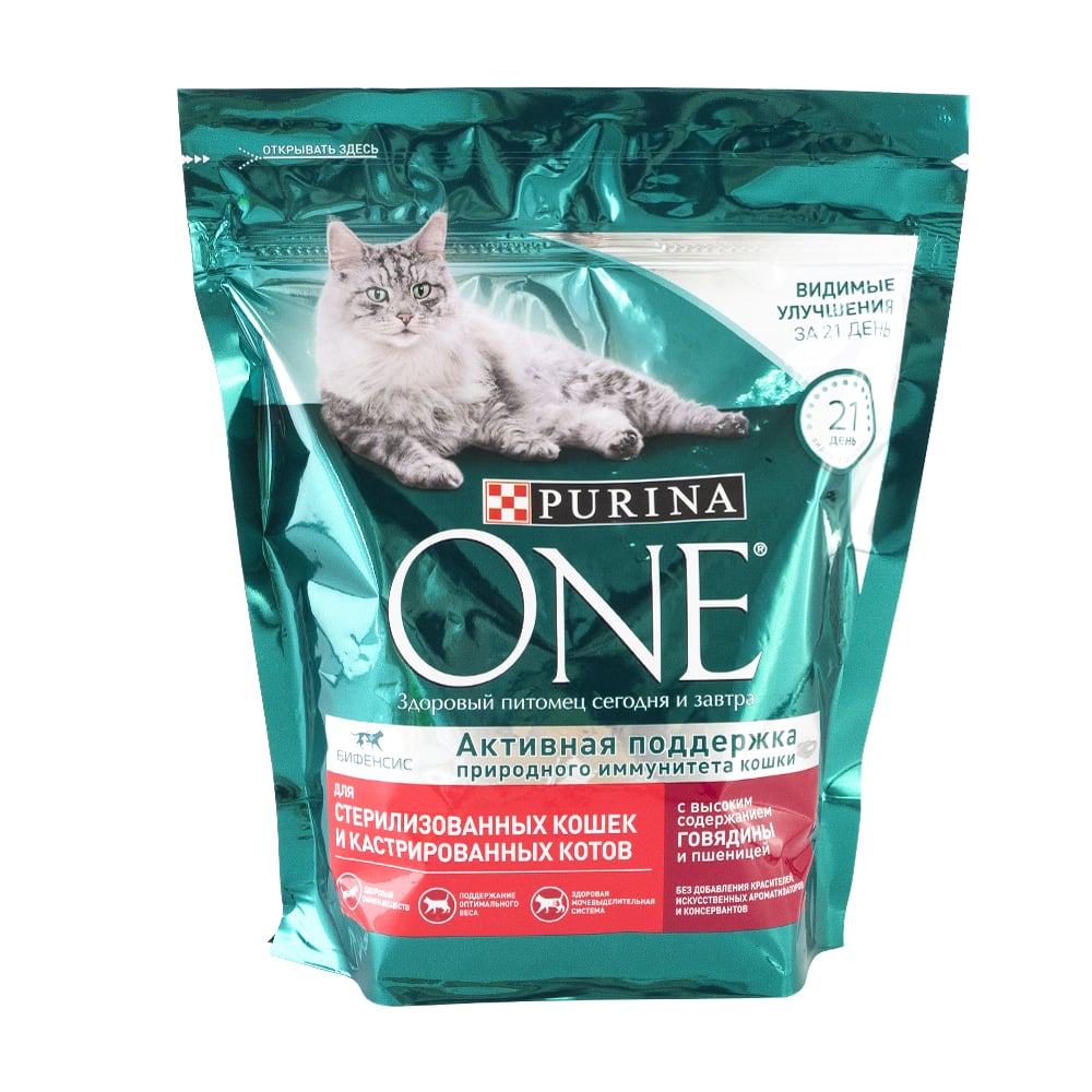 Сухой корм для стерилизованных кошек, Purina One, с говядиной и пшеницей,  424 г