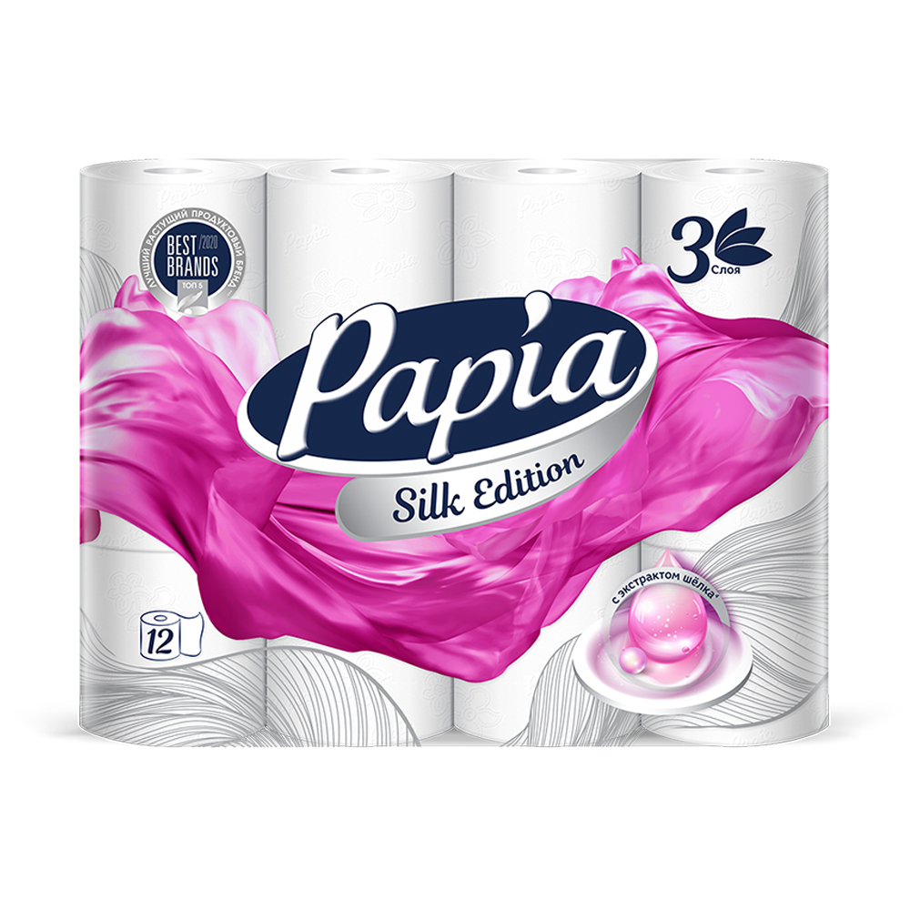 Туалетная бумага, Papia, 3 слоя, 12 рулонов - купить в интернет ...