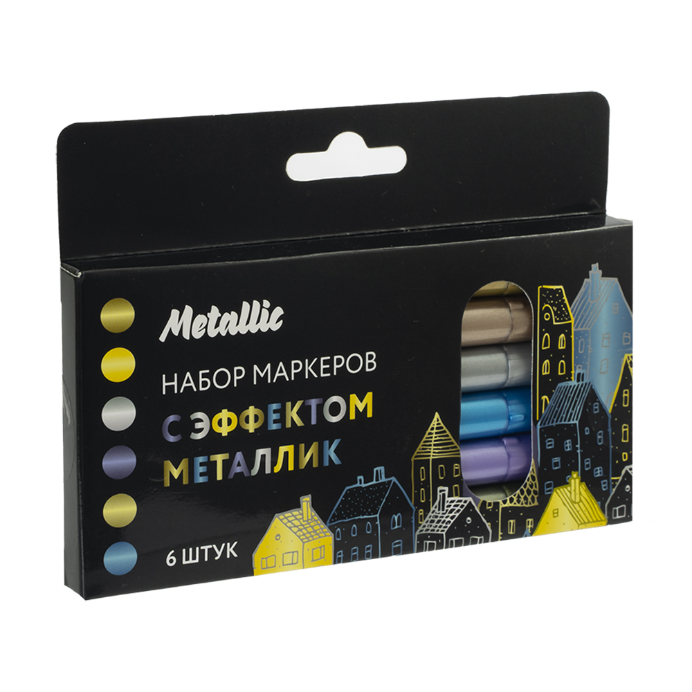 Набор маркеров с эффектом металлик "Metallic", 6 шт., в ассортименте ...