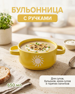 Бульонница с ручками, O'Kitchen, 650 мл, в ассортименте