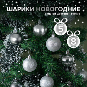 Шарики новогодние, 5 см, 8 шт ИМП