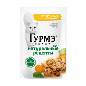 Влажный корм для кошек "Натуральные рецепты", Гурмэ, курица/морковь, 75 г
