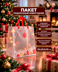 Пакет подарочный новогодний, Снежное кружево, 20х20,5х10 см, в ассортименте