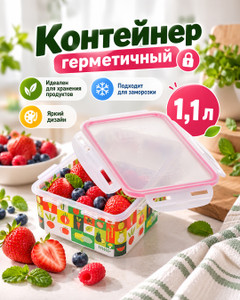 Контейнер герметичный, HITT, 1,1 л, в ассортименте