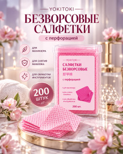 Салфетки безворсовые, YOKITOKI, 200 шт., в ассортименте