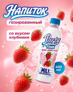 Напиток газированный, Party Time, клубника, 0,4 л