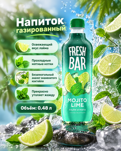 Напиток газированный "Mojito Lime", Fresh Bar, 0,48 л