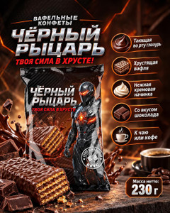 Конфеты вафельные с кремовой начинкой "Чёрный рыцарь", 230 г